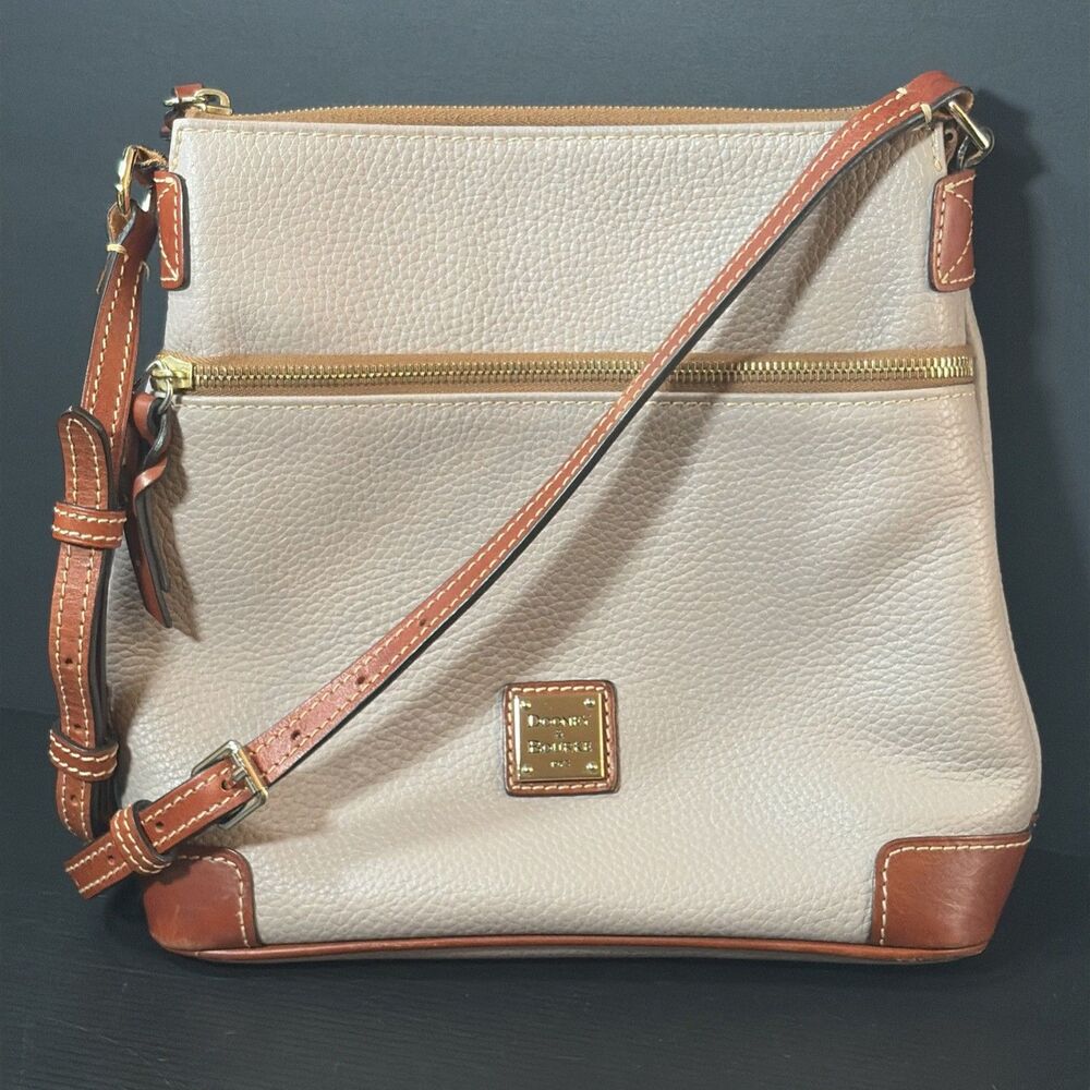 Dooney Bourke Pebble Leather Crossbody Purse Taupe Gray READ